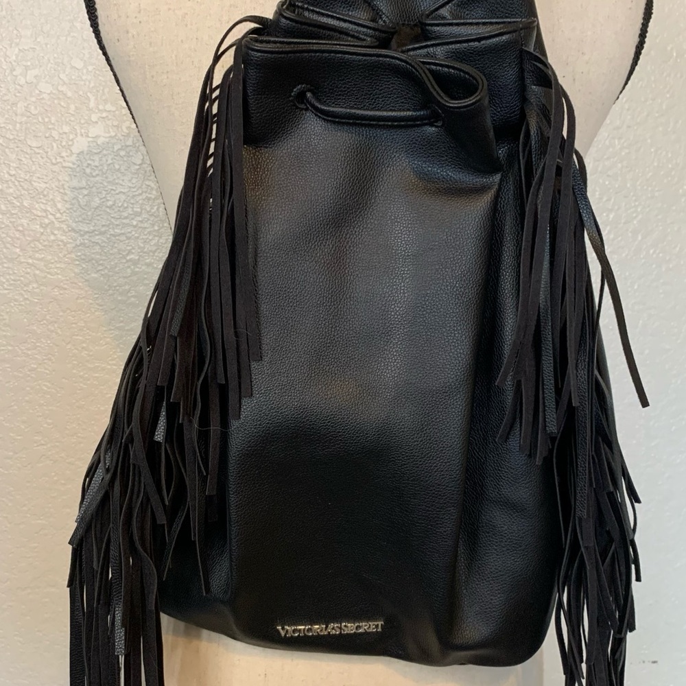 Victoria’s Secret Black Fringe Backpack Faux Leather From The 2015 Runway Show - Picture 6 of 14